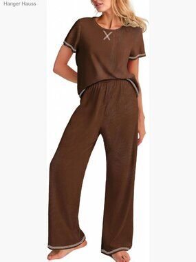 Soft 2 Piece Pajama Set with Pockets Short Sleeve Tee and Long Pants Lounge Set